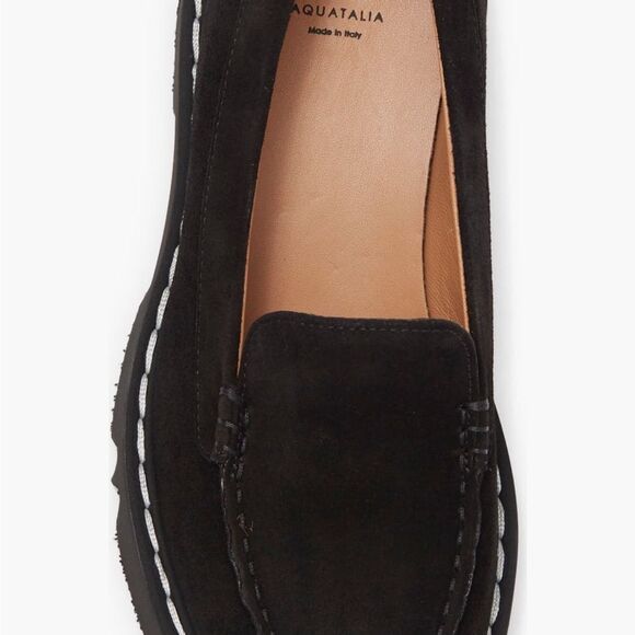 Aquatalia Honora Suede Leather Loafers Black 7 NWOB - Picture 4 of 11